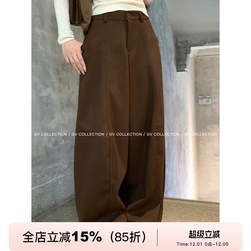 加厚磨毛绒感呢子松弛廓形阔腿裤