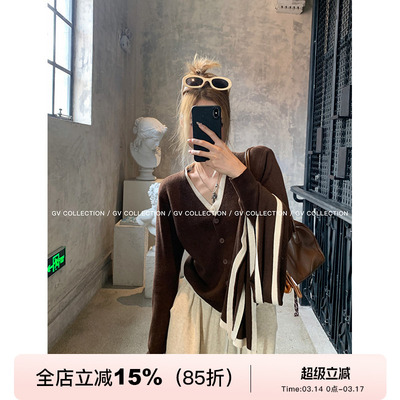 GV大白哥 深秋叠穿 围巾撞色羊毛针织假两件上衣休闲松弛感小衫