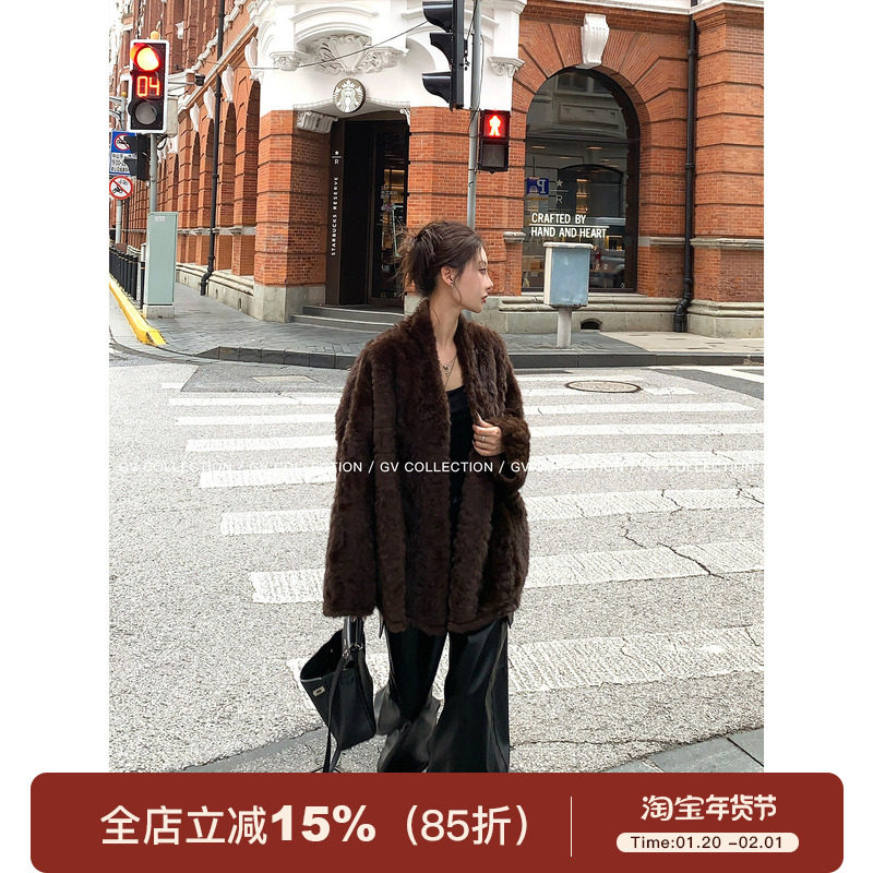 GV大白哥 深巧中古 廓形环保皮毛一体开衫外套冬季保暖上衣女,女装/女士精品,皮草,淘宝优惠券,粉丝福利购,淘宝优惠卷