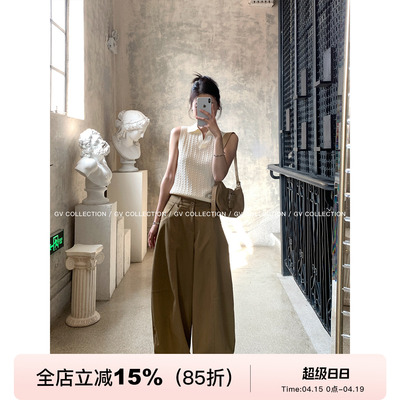 直筒阔腿立体剪裁休闲裤