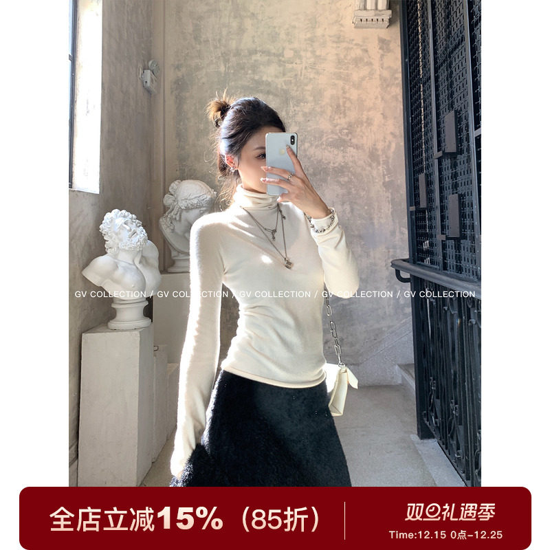 含羊毛高领修身针织打底上衣