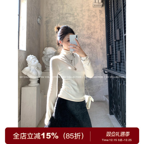 含羊毛高领修身针织打底上衣