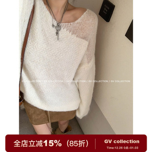 GV大白哥 不规则设计感宽松羊毛套头毛衣慵懒高级感外穿 雾感镂空