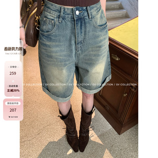 新款 GV大白哥 春季 做旧水洗松弛感休闲五分裤 百搭女 复古懒懒裤