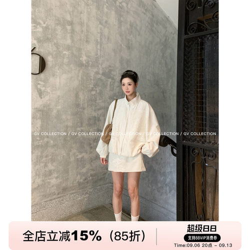 蕾丝拼接棉麻夹克外套半身裙套装