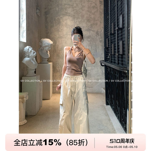 轻薄呼吸直筒抽绳薄款工装裤