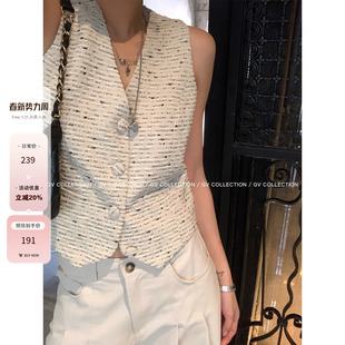 新款 羊毛编织小香风肌理感马甲背心春季 气质女 香颂高阶 GV大白哥