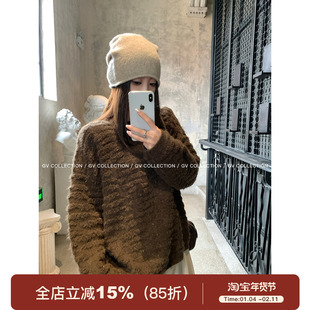 GV大白哥 立体肌理 感圆领松弛毛衣上衣秋冬新款百搭保暖女