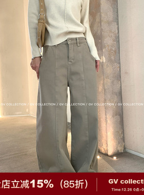 GV大白哥 竖线立体 加绒加厚解构直筒牛仔裤秋冬新款裤子女遮肉