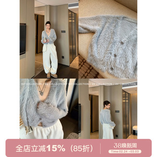 GV大白哥 软糯甜酒 蓬松长毛短款毛绒开衫毛衣外套秋冬上衣女百搭