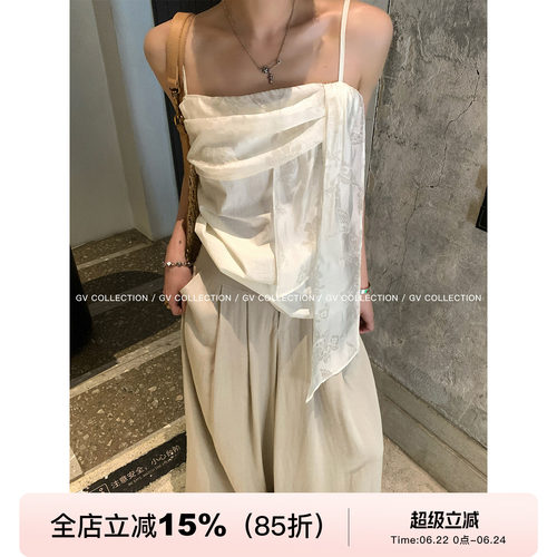 呼吸感飘带设计感不规则吊带上衣
