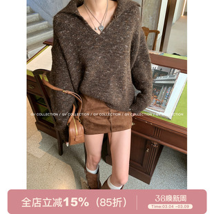 GV大白哥 初秋美拉德 混色针织大翻领毛衣慵懒高级感秋季新款上衣