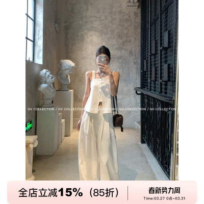 立体假两件背心阔腿裤套装