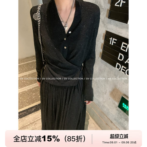 收腰羊毛亚麻上衣百褶半裙套装