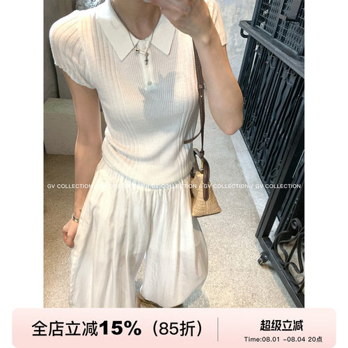 透气美丽诺羊毛polo领短袖上衣