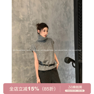 GV大白哥 高智松弛 高领羊毛廓形针织叠穿短袖送腰带出击新款上衣