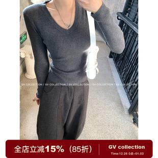 针织打底上衣秋冬新款 GV大白哥 修身 V领基础款 保暖女 实穿主义