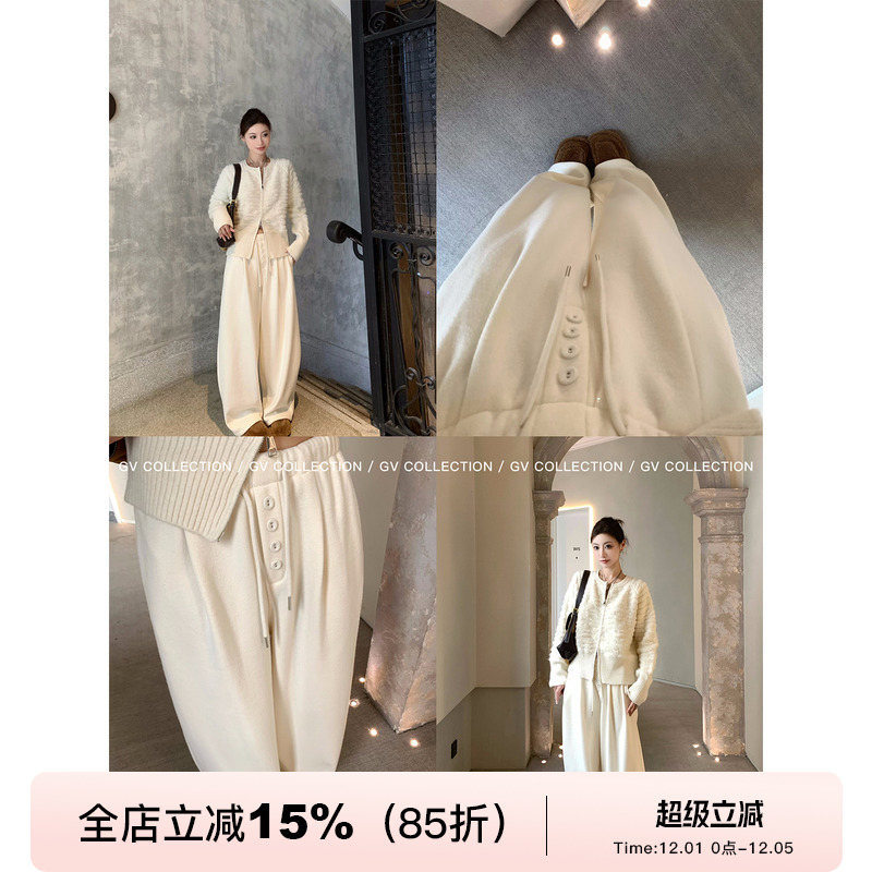 加绒加厚抽绳纽扣直筒卫裤休闲裤