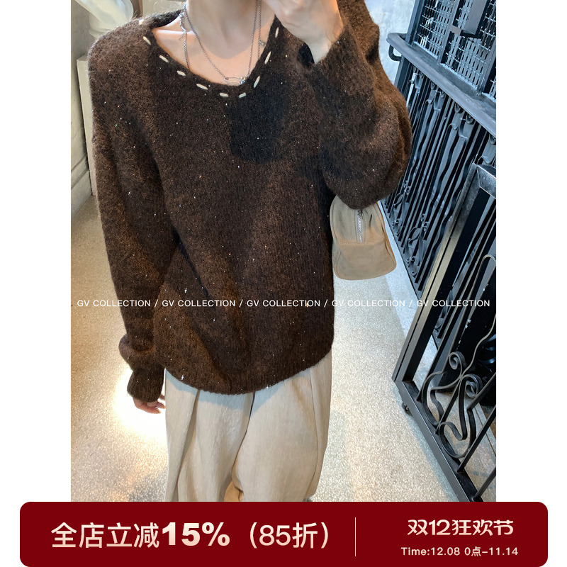 设计感慵懒撞色宽松毛衣