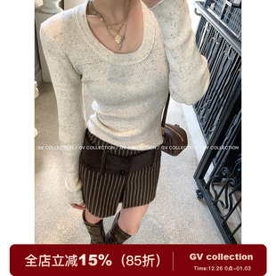 新款 GV大白哥 针织打底冬季 羊毛星点混色竖条修身 上衣 简约万能系