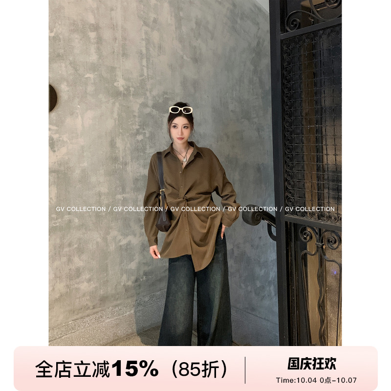 设计感扭结衬衫上衣棕色