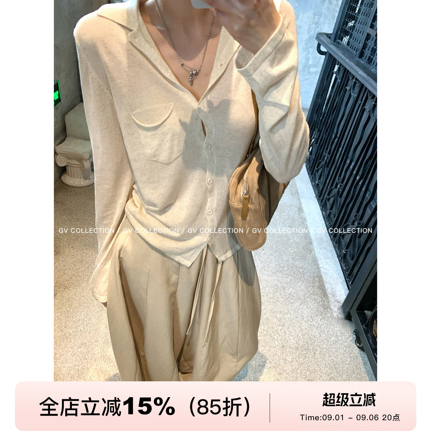 亚麻莱赛尔polo针织长袖T恤图片