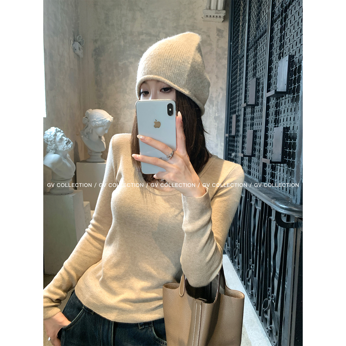 万搭U领基础美丽诺羊毛打底上衣