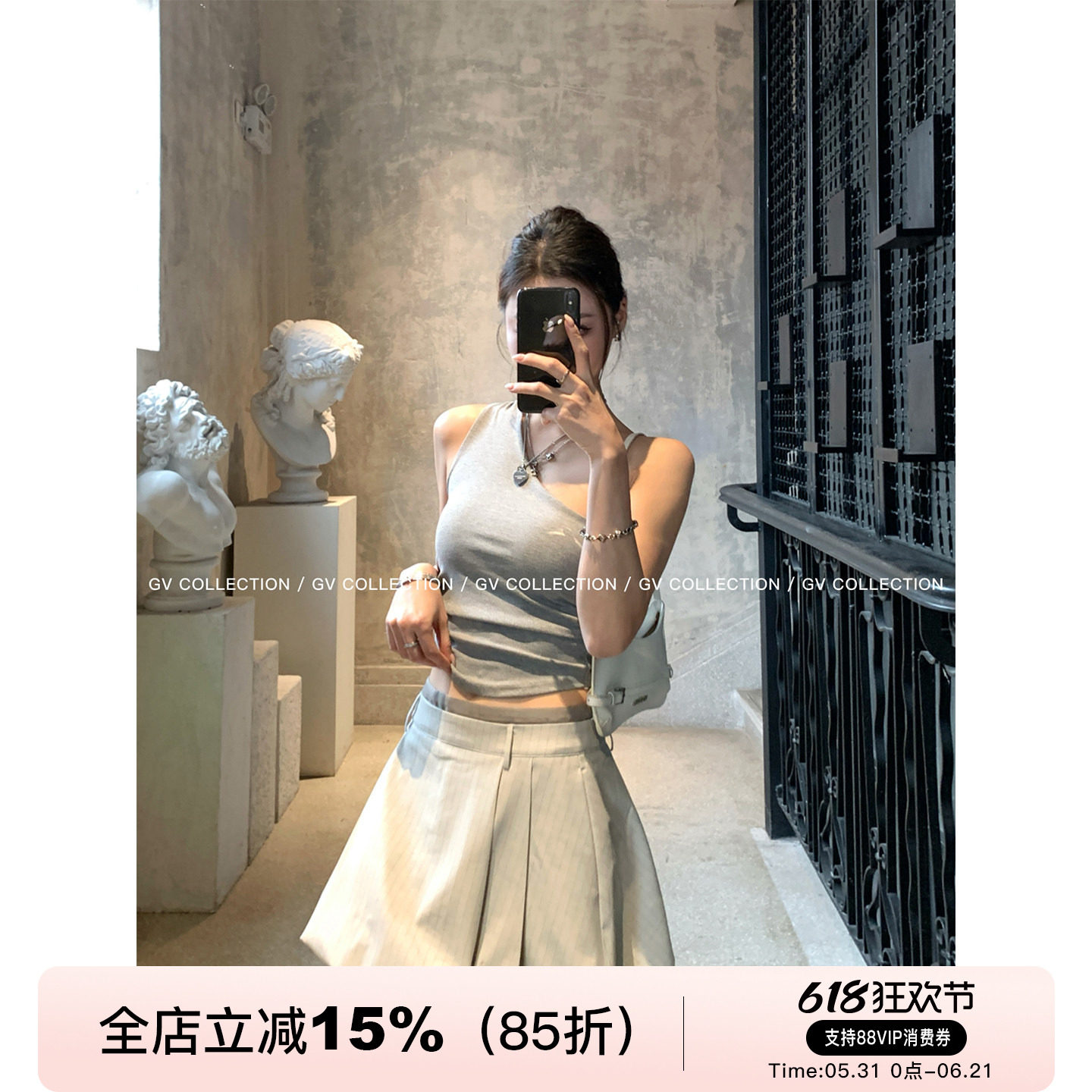 GV大白哥 早春miu系 撞色西装材质蓬蓬花苞短裙防走光新款裙子女