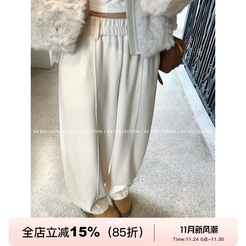 GV大白哥 经典叙事 直筒宽松镰刀松紧腰毛呢休闲裤冬季穿搭裤子女 - 封面