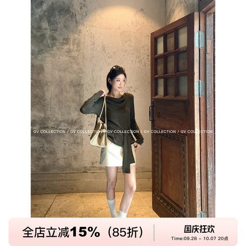 垂感荡领星点混色打结收腰上衣