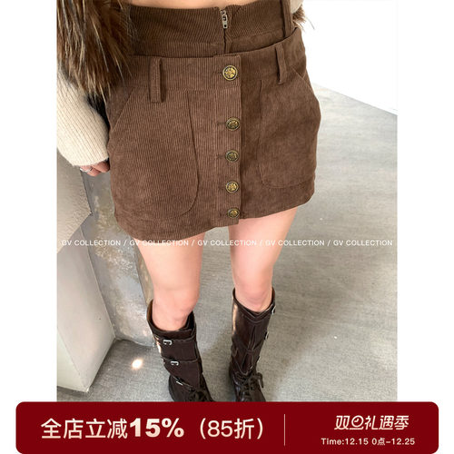 灯芯绒双层立体设计防走光半身裙