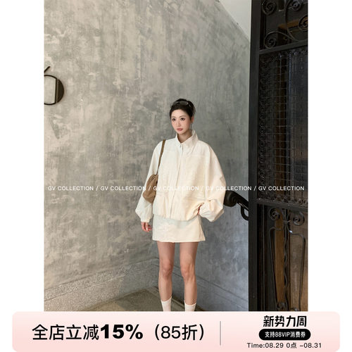 蕾丝拼接棉麻夹克外套半身裙套装