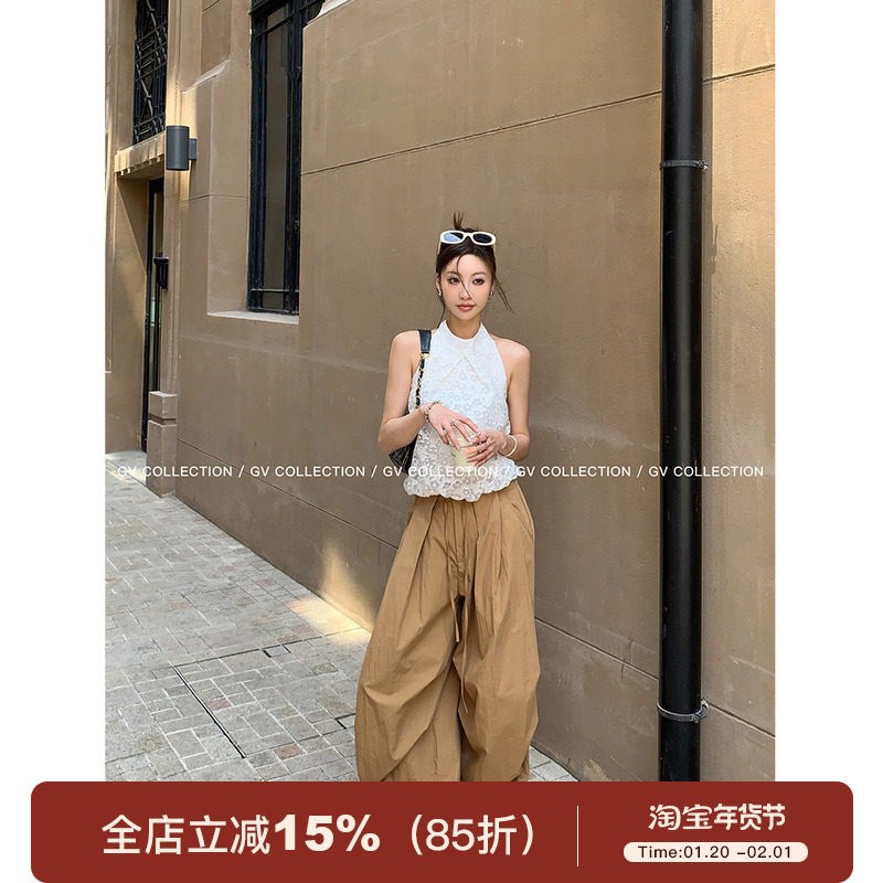 GV大白哥 层层解构 设计感宽松抽绳花苞工装裤松弛阔腿休闲长裤女,女装/女士精品,休闲裤,淘宝优惠券,粉丝福利购,淘宝优惠卷