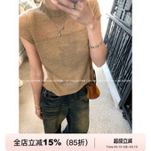 新款 GV大白哥 上衣春季 设计感中领羊毛针织短袖 气质百搭 质感镂空