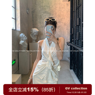 荷叶V领褶皱收腰背心设计感小众上衣女夏新款 素 罗曼元 GV大白哥