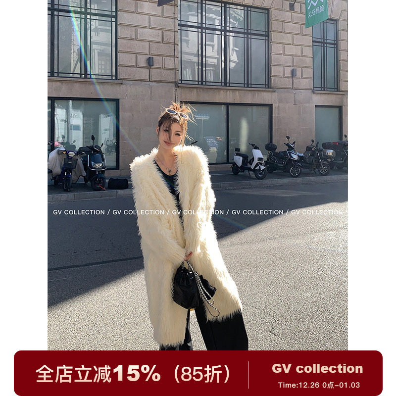 GV大白哥 小白熊 系列款慵懒氛围感毛茸茸外套长款中长款上衣女冬