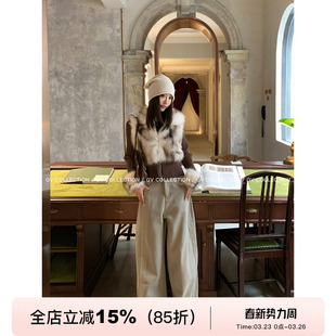 女新款 环保毛拼接针织收腰拉链上衣设计感冬季 复古世纪 GV大白哥