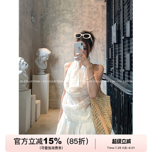 GV大白哥 女 柔和微光 蕾丝刺绣露背挂脖天丝上衣夏日清透感小衫