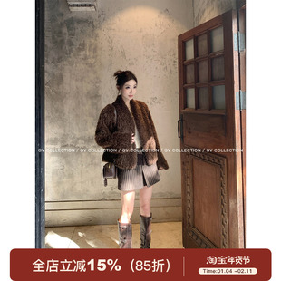 GV大白哥 布朗尼暖冬 巧克力无襟开衫环保毛外套冬季新款上衣女
