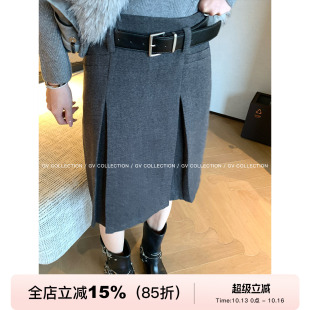 GV大白哥 静奢老钱 毛呢解构打褶重磅立裁羊毛A字半身裙子秋冬女
