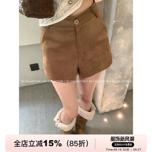 GV大白哥 美式万金油 美拉德柔软百搭麂皮绒短裤秋季新款裤子女