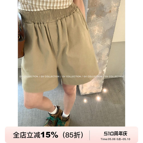 松紧腰棉感直筒休闲五分裤