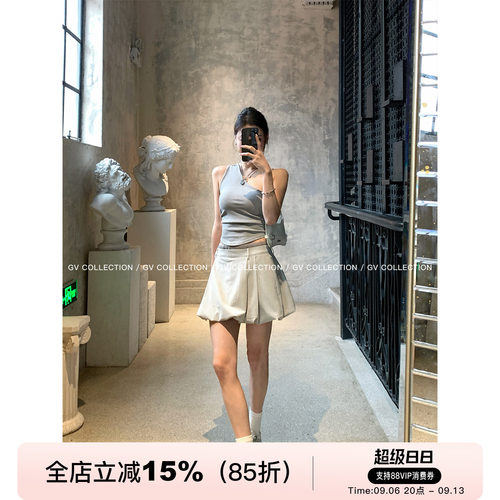 带胸垫斜肩无袖收腰背心