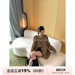 GV大白哥 廓形剪裁 50羊毛结构圆领流苏毛呢外套大衣秋冬新款女