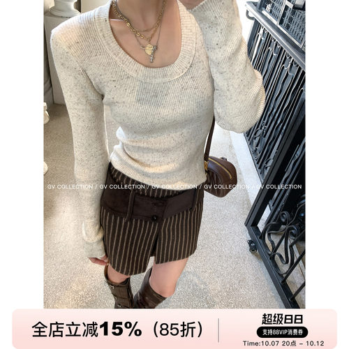 羊毛星点混色竖条修身针织打底