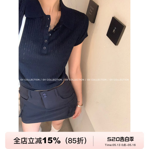 Polo翻领轻薄针织上衣
