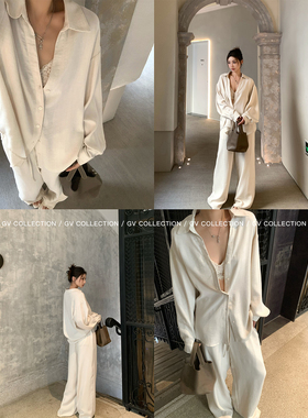 GV大白哥 老钱casual 松弛感衬衫休闲裤套装气质上衣遮肉裤子女