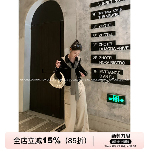 领巾羊毛polo领针织上衣
