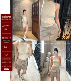 GV大白哥 简约cleanfit 挂脖麻花针织削肩无袖上衣设计感新款背心