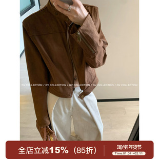 GV大白哥 中古巴黎 麂皮修身立领拉链夹克短外套设计感秋季女独特